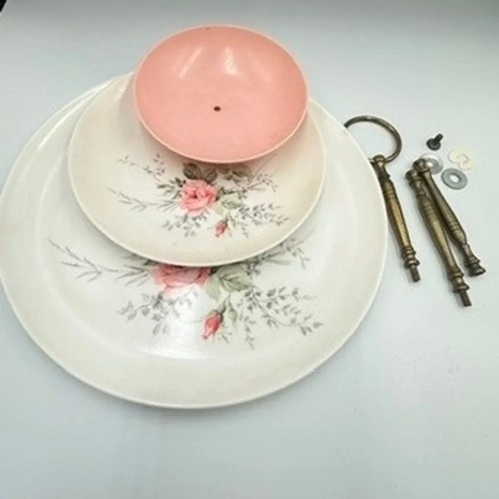 Vintage Oneida Floral 3 Tier Serving Stand Plastic Tea Party Server Cottagecore